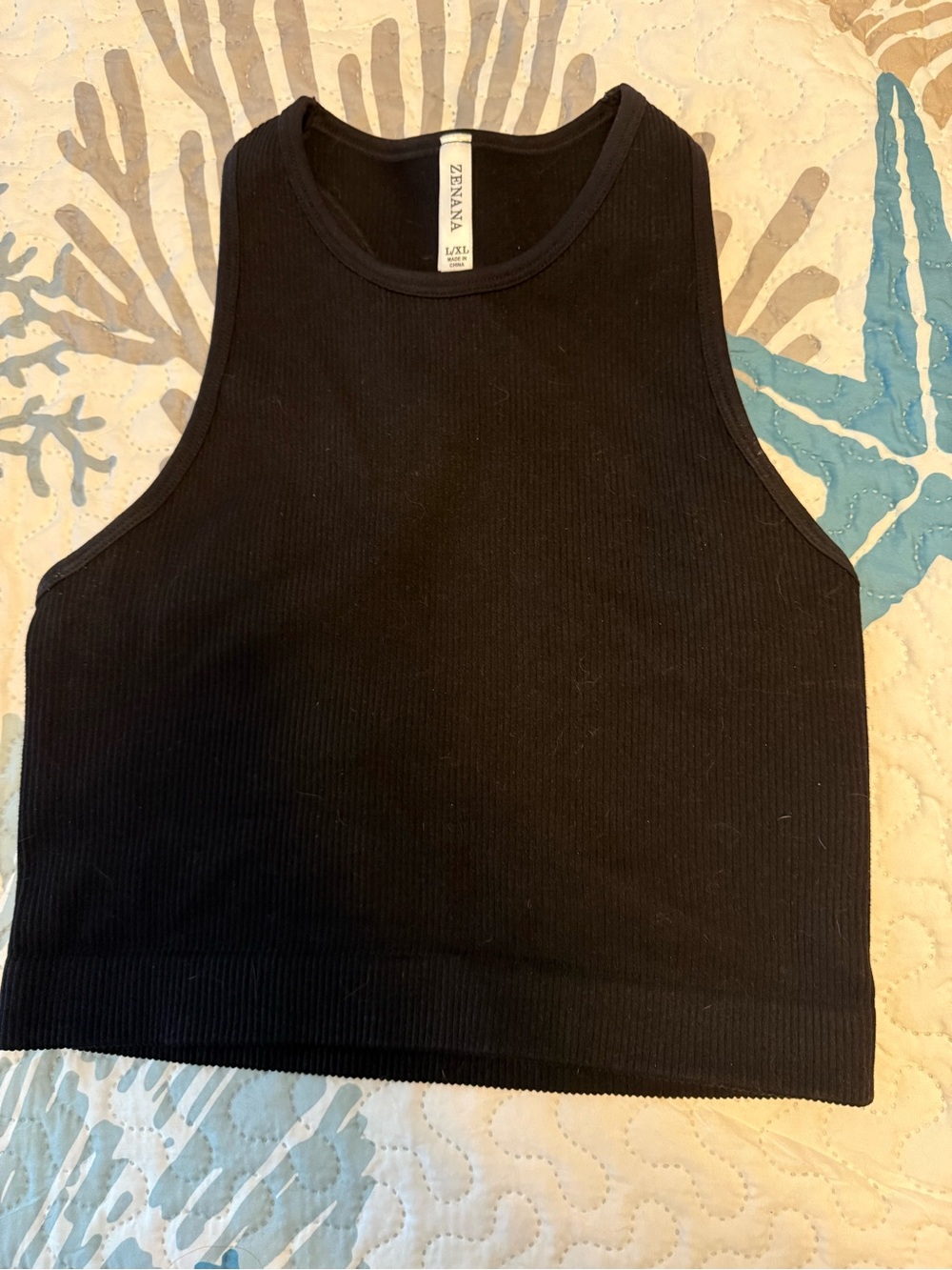 ZENANA Black Ribbed High-Neck Crop Tank